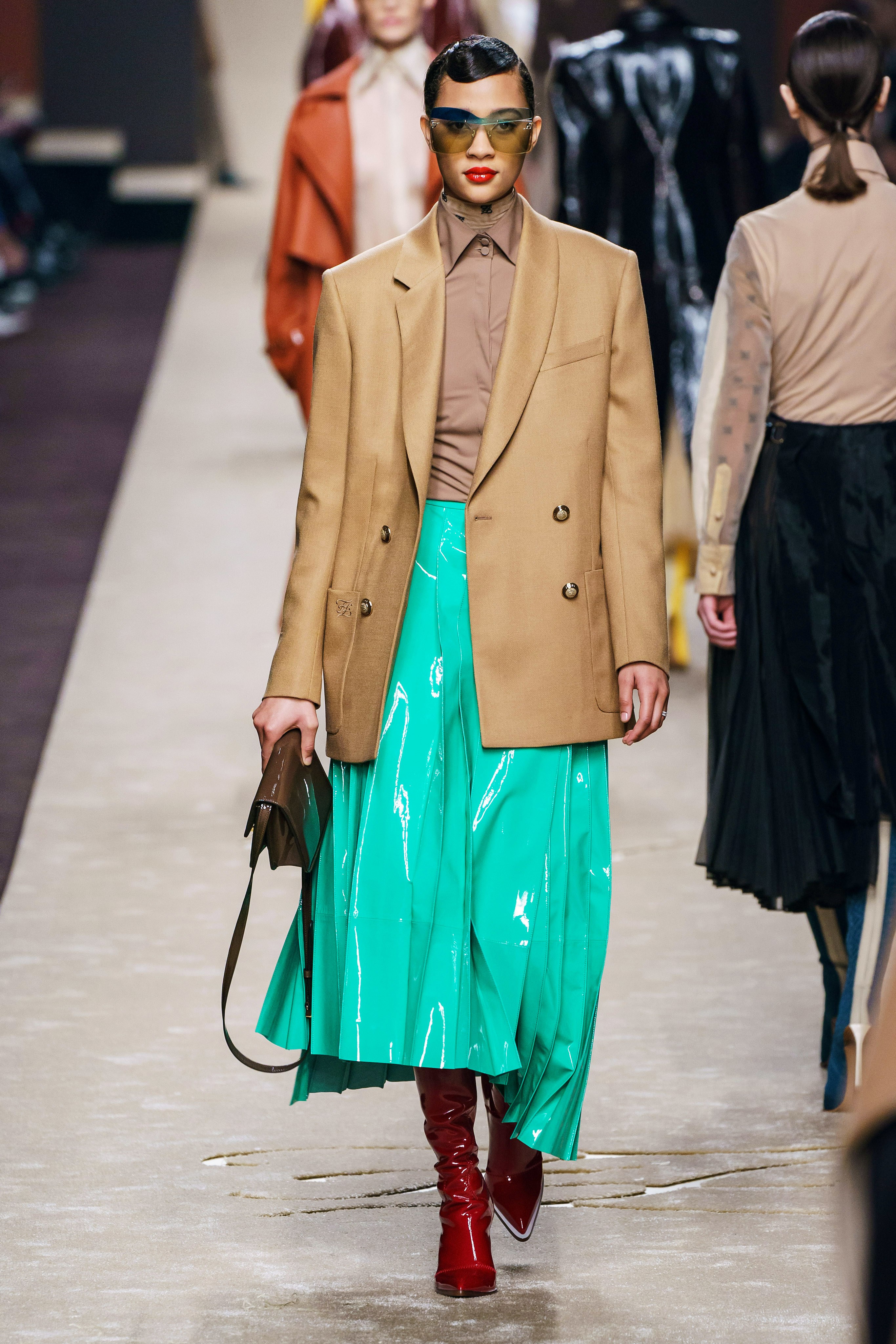 Fendi pleated leather skirt in pistachio green 