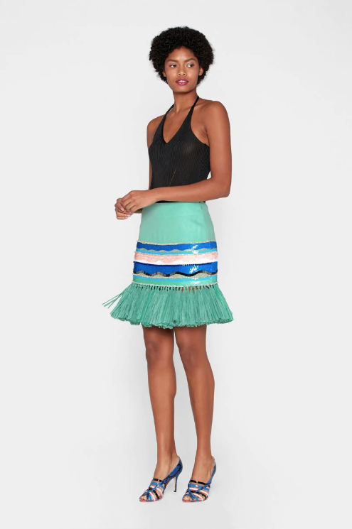 Pucci raffia sequin fringe skirt