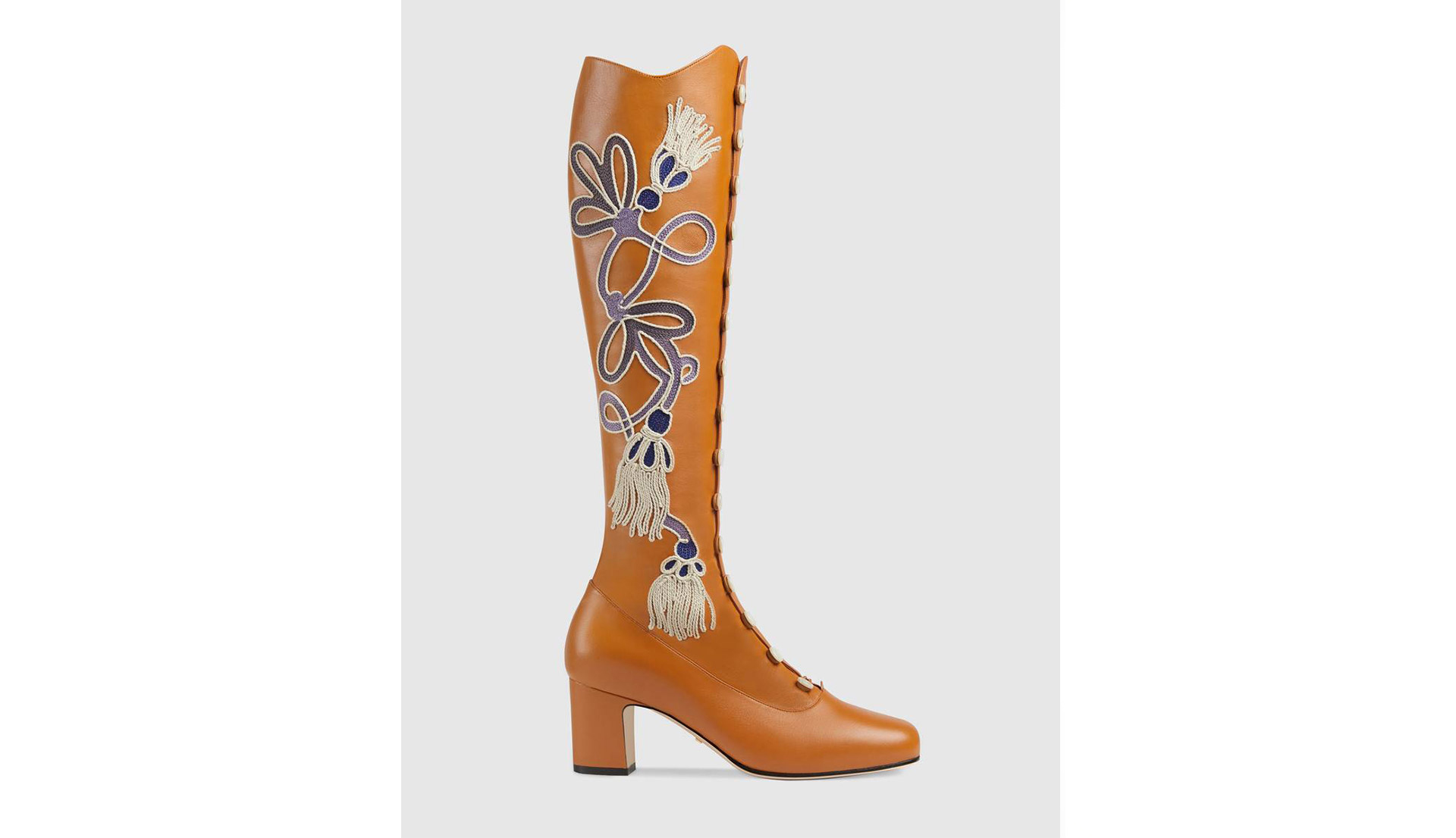 Gucci Mid-heel Leather Boot with Applique