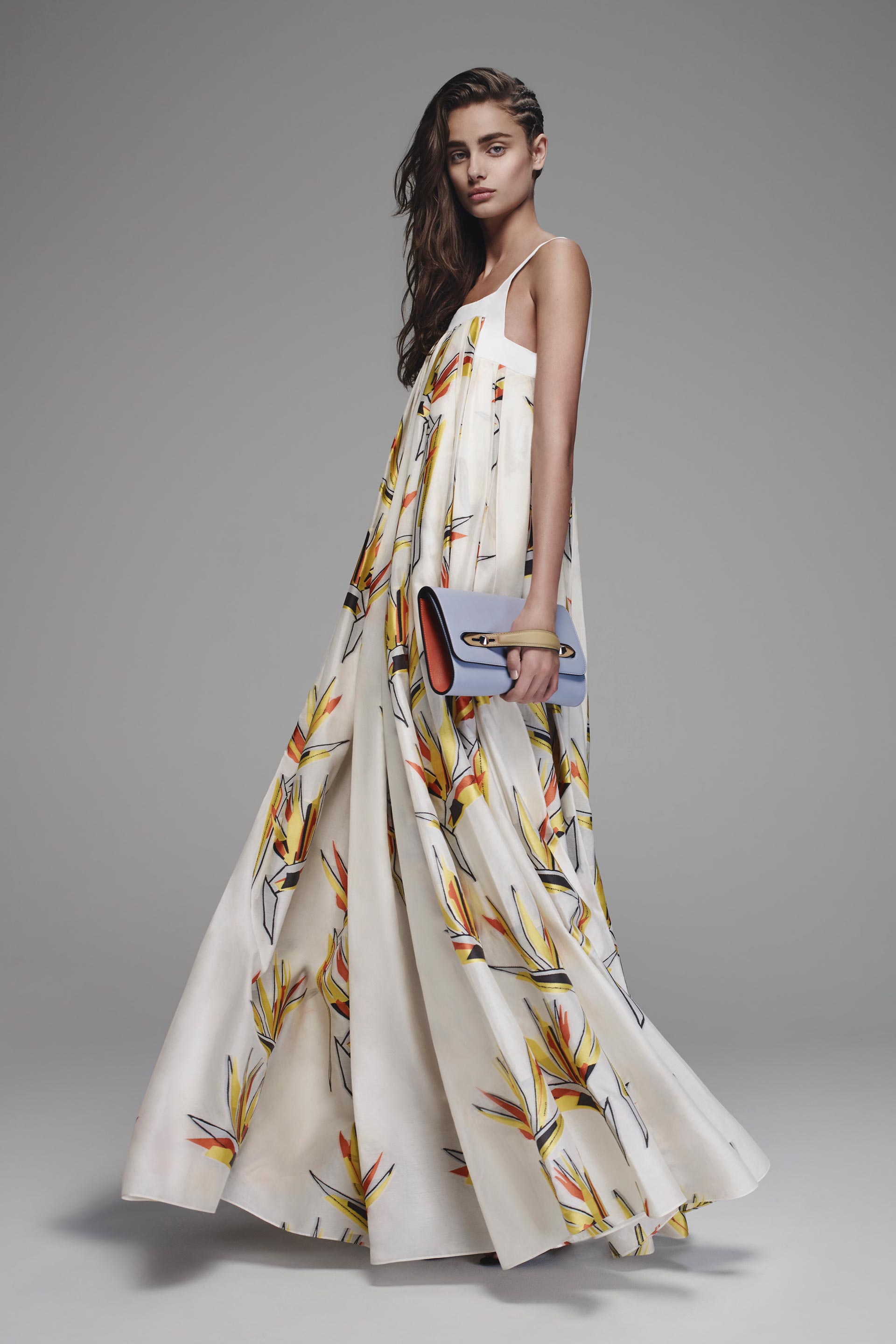  Fendi’s floor length dress with birds of paradise print