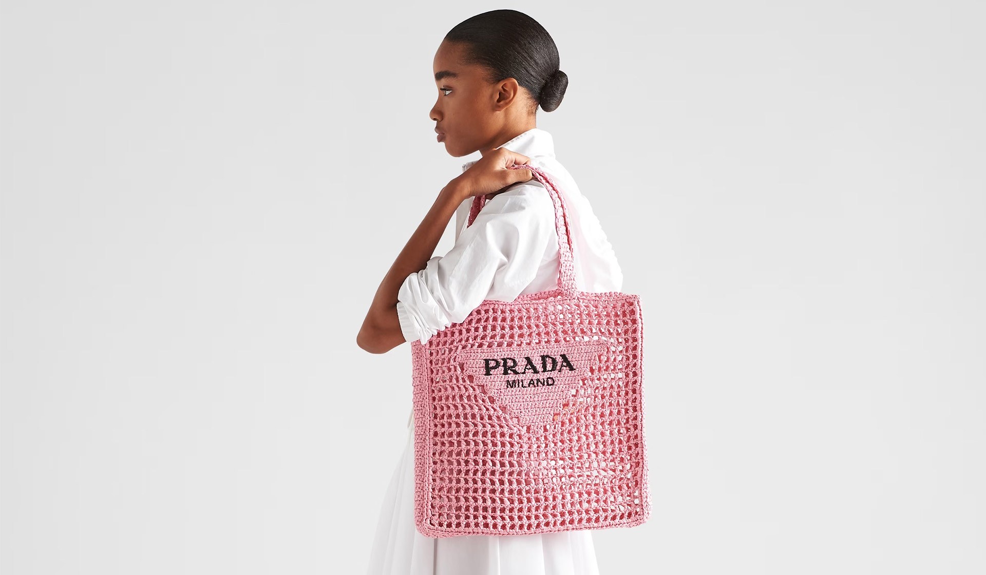 Shop Prada Raffia Tote Bag with Logo