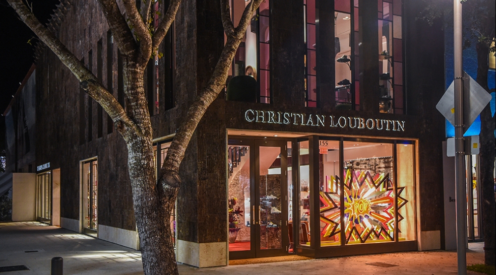 Tree bark covers Christian Louboutin boutique in Miami Design District